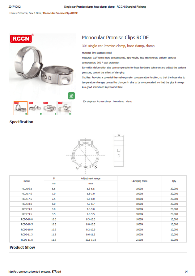 Monocular Promise Clips RCDE  specification