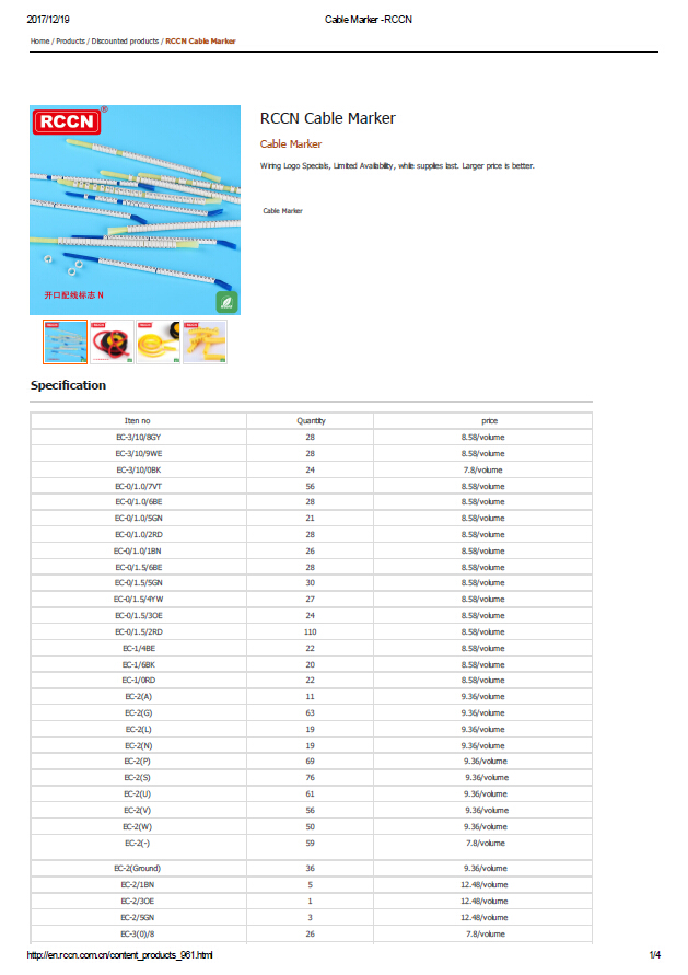RCCN Cable Marker  Specifications